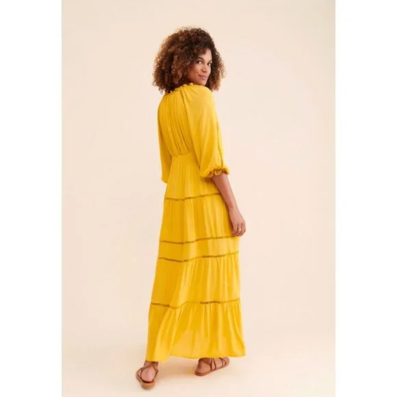 Anthropologie En Elly Sunset Tiered Golden Yellow Maxi Dress S - Picture 3 of 10